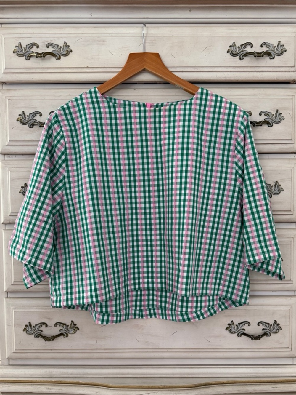 BURU Green Plaid Boxy Cotton Top